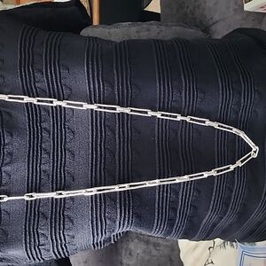 White Wash Enamel Paperclip Style Necklace Extra Long 40 Inches